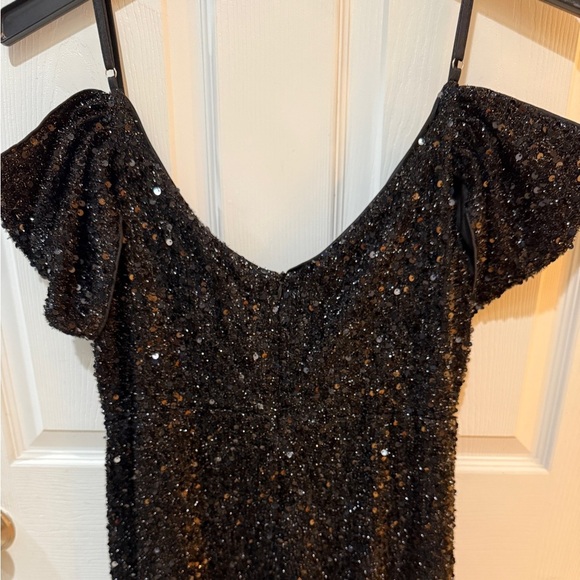 FAERIESTY Elegant Black Sequin Off Shoulder Dress MOM OR GRAN OF BRIDE OR GROOM - Picture 6 of 10